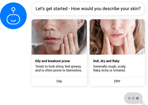 Beauty and personal care survey Image of automated skincare survey interaction with customer