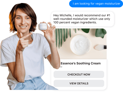 Beauty customer chat Image of shopper asking about vegan moisturizer over chat with beauty brand