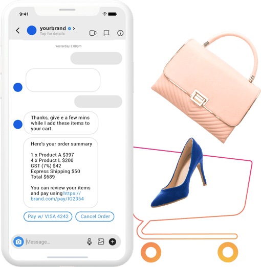 Instagram order summaries Instagram chat interaction with order updates