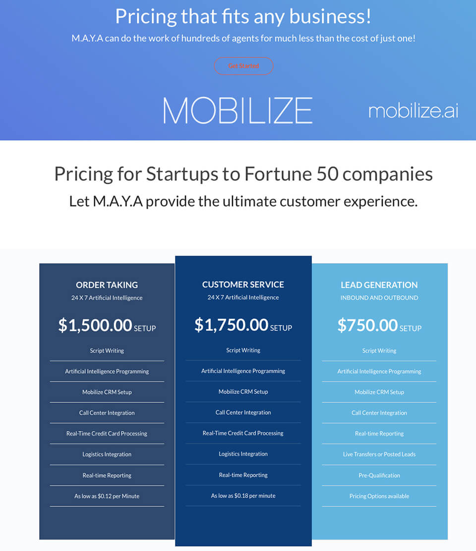 Mobilize page image Pricing for startups to Fortune 50 companies diagram