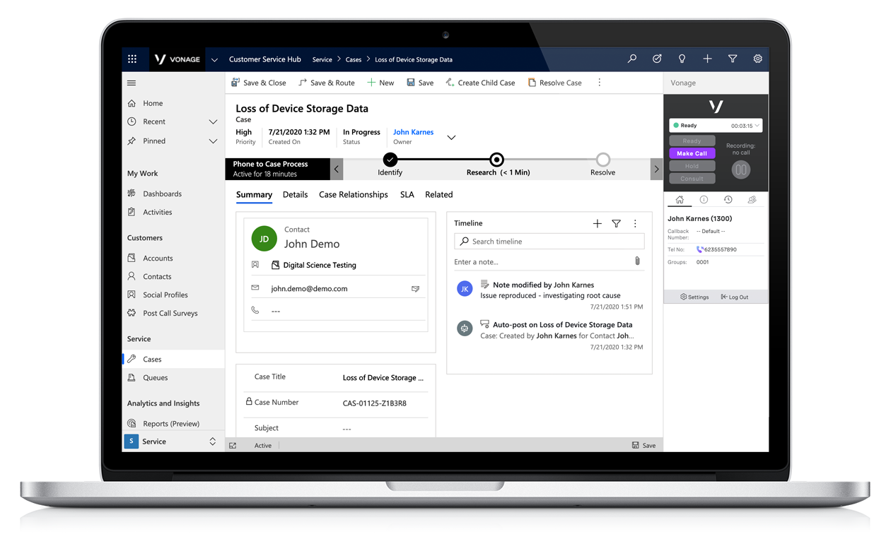 История вызовов и записи Microsoft Dynamics 365 Service Hub